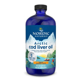 Nordic Naturals botella frontal Arctic Cod Liver Oil naranja, presentación clara y confiable