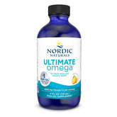 Nordic Naturals envase Ultimate Omega Liquid mostrando el frente y beneficios