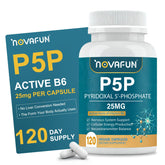 Novafun frasco frontal P5P mostrando etiqueta clara y dosificación