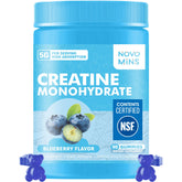 Novomins gominolas creatina frente mostrando envase y beneficios prácticos