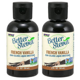 NOW Foods BetterStevia Vainilla Francesa frasco frontal y etiqueta clara, endulza sin calorías