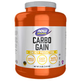 NOW Foods envase frontal de Carbo Gain mostrando presentación de 8 libras