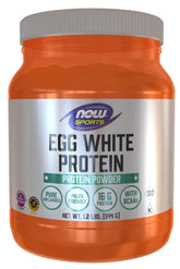 NOW Foods envase frontal de EggWhite Protein Powder mostrando etiqueta y peso, proteína magra