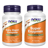 NOW Foods frascos frontales del pack mostrando las dos fórmulas y beneficios de digestión