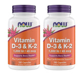 NOW Foods envase frontal de Vitamin D3 K2 mostrando etiqueta clara y beneficios