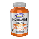 NOW Foods envase frontal mostrando L-Glutamine fuerza doble y conveniencia