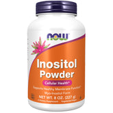 Now Foods envase frontal del inositol en polvo mostrando etiqueta y tamaño, facilita elección