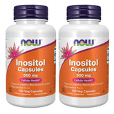 NOW Foods botella frontal de Inositol 500 mg mostrando etiqueta y tamaño práctico
