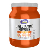 NOW Foods envase frontal l-glutamine mostrando etiqueta y beneficio de pureza