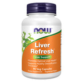 NOW Foods frasco Liver Refresh™ vista frontal con etiqueta clara y beneficios