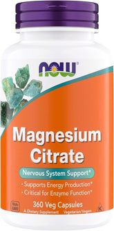 NOW Foods frasco frontal mostrando magnesio citrato y beneficios