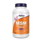 NOW Foods botella frontal mostrando MSM 1.500 mg, envase claro y legible