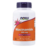 NOW Foods envase frontal mostrando niacinamide 500 mg y beneficios claros
