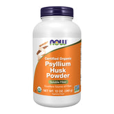 NOW Foods envase frontal del psyllium orgánico que facilita identificación y compra