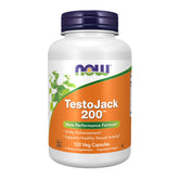 NOW Foods frasco frontal de TestoJack 200 mostrando etiqueta clara y tamaño