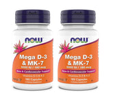 NOW Mega D-3 & MK-7 vista frontal mostrando frascos y texto claro