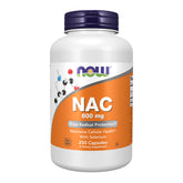 NOW cápsulas NAC 600 mg vista frontal con etiquetado y beneficio antioxidante