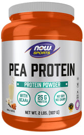 NOW Foods envase frontal de Pea Protein con información clara y beneficio vegano