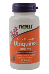 NOW Foods frasco frontal de ubiquinol 200 mg muestra presentación clara y dosificación