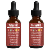Nukupuns Velestoff Cayenne Pepper vista frontal con botella y etiqueta clara