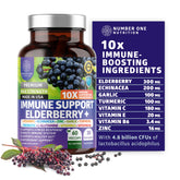 Number One Nutrition frasco frontal del suplemento elderberry con diseño claro y beneficio de conveniencia