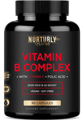 NURTURLY envase frontal mostrando el nombre y ventaja de vitaminas B