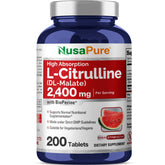 NusaPure frasco delantero mostrando 200 tabletas y beneficios claros