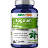 NusaPure frasco frontal de Jiaogulan mostrando diseño y cantidad