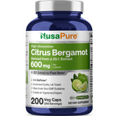 NusaPure envase frontal de Citrus Bergamot mostrando 200 cápsulas y pureza