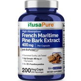 NusaPure envase frontal mostrando 200 cápsulas veganas y beneficio de suministro prolongado