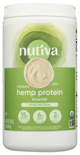 Nutiva vista frontal del paquete mostrando la marca y beneficio orgánico
