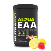 NutraBio Alpha EAA frente del envase muestra sabor y beneficios