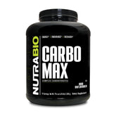 NutraBio envase frontal de CarboMax mostrando diseño y tamaño
