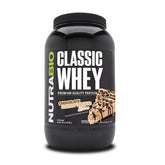 NutraBio envase frontal de Classic Whey sabor Chocolate Peanut Butter mostrando etiqueta limpia y beneficios