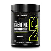 NutraBio envase frontal de creatina micronizada mostrando tamaño y marca