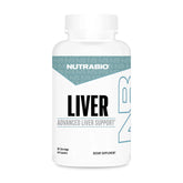 NutraBio frasco Advanced Liver Support mostrando etiqueta y beneficio claro
