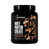 NutraBio frontal del envase mostrando sabor Chocolate Peanut Butter y ventaja de proteína limpia