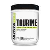 NutraBio envase frontal de Taurine Powder 500g mostrando diseño limpio y claridad de ingrediente