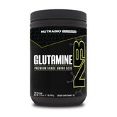 NutraBio envase frontal de L‑Glutamine mostrando etiqueta y beneficio de pureza