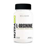 NutraBio frasco frontal de L-Arginine 750 mg mostrando el envase y beneficios visibles