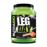 NutraBio envase Leg Day al frente mostrando etiqueta y marca para identificación rápida