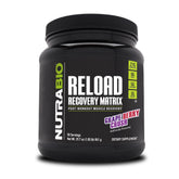 NutraBio Reload envase delantero mostrando sabor Grape Berry Crush y facilidad de uso
