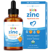 NutraChamps frasco frontal de zinc para niños, etiqueta clara y beneficios visibles
