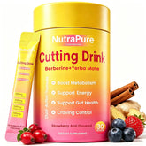 NutraPure Comprehensive frente del paquete mostrando sabor fresa açaí y beneficios