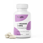 Nutrasida frasco frontal del suplemento L-Theanine 200 mg mostrando envase seguro