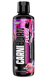Nutrex Carniburn frente del empaque mostrando sabor Berry Blast y beneficios