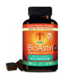 Nutrex Hawaii BioAstin vista frontal con frasco y gomitas, transmite confianza