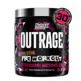 Nutrex Outrage envase frontal sabor Fresa Sandía mostrando diseño y dosis clara