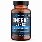 Nutri11 botella frontal del suplemento omega-3 mostrando etiqueta clara y beneficios