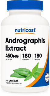 Nutricost frasco frontal de Andrographis mostrando etiqueta clara y tamaño